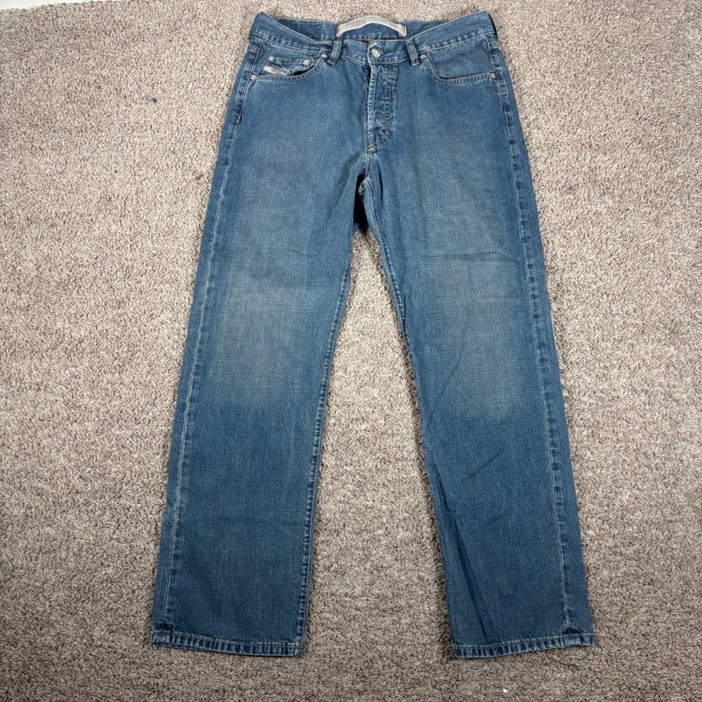 Diesel Kulter Mens Blue Straight Leg Jeans Size 33x30 Made in Italy Button Fly